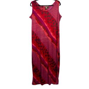 Nancy K Maxi Dress Women's 1X Multicolored Animal Print Mixed Media Satin Retro